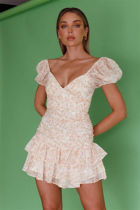 Shop the Annabella Puff Sleeve Tied Back Frill Hem Dress Floral Print ...