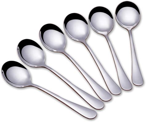 6.5" Stainless Steel Soup Spoons,Set of 6,Round Spoons Use for Cereal ...