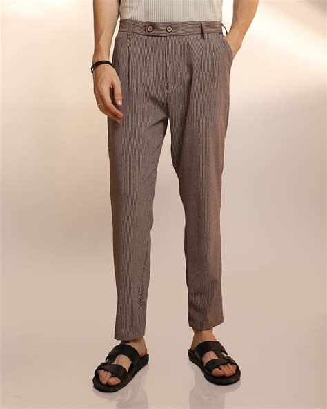 Buy Men's Mocha Brown Striped Pants Online at Bewakoof