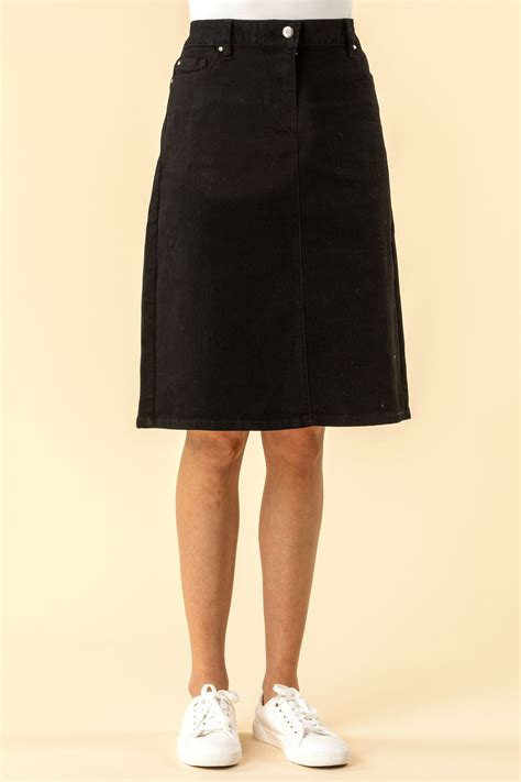 Womens Roman Black A Line Knee Length Denim Skirt - Black | Denim ...