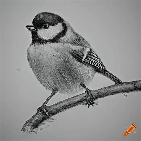Realistic pencil drawing of a great tit on Craiyon