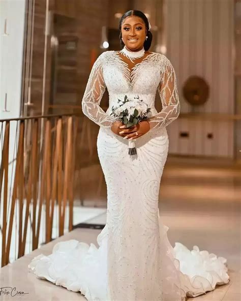 2023-Plus-Size-Arabic-Sheer-Neck-Mermaid-Wedding-Dress-Sexy-Long-Sleeves-Lace-Beaded-Bridal ...