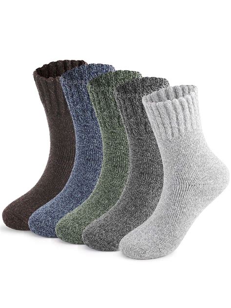 PULLIMORE 2 Pairs Wool Socks for Men, Thick Warm Winter Wool Hiking ...