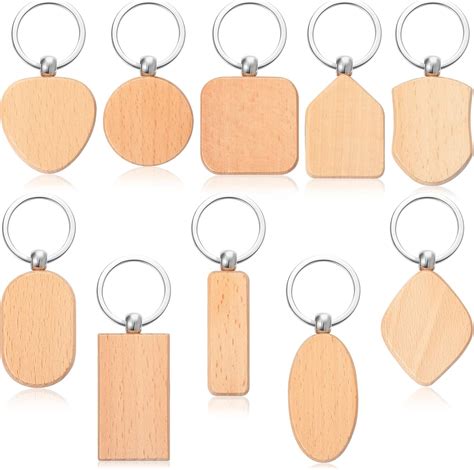 Amazon.com: 80 Pieces Wood Keychain Blanks Wooden Blank Keychains ...