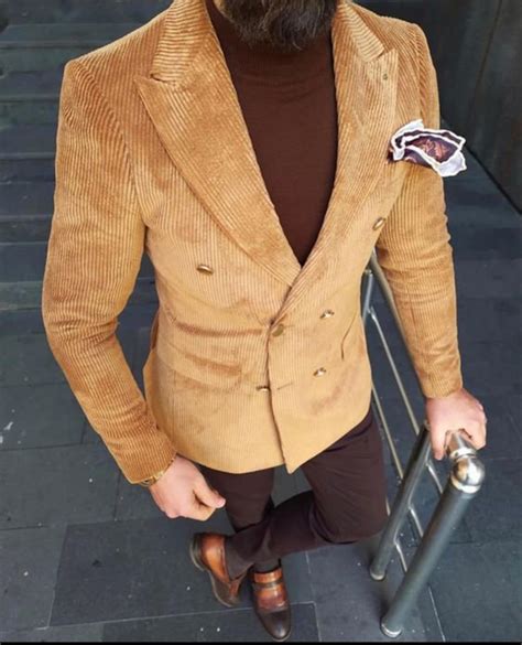 MEN CORDUROY SUIT, Slim Fit 2 Piece Beige Corduroy Suit, Double ...