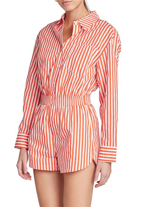 ENGLISH FACTORY Oversized Stripe Shirt Romper | Belk