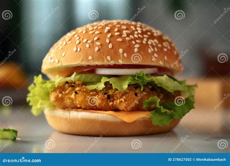 Burger with Breaded Chicken Patty and Vegetables. Generative AI Stock ...