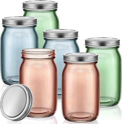 6 Pack Colored Mason Jars with Airtight Lids 32 oz Ball Canning Jars ...