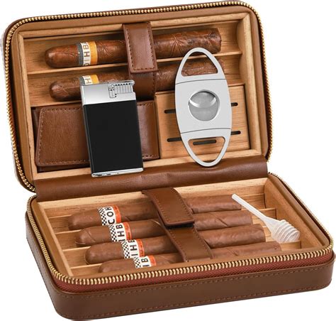 LEACHOI Cigar Travel Humidor Case, Leather Cigar Case with Cedar Wood ...