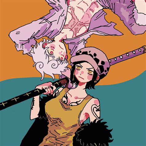monkey d. luffy, trafalgar law, and law-chan (one piece) drawn by maeda_(crast_1) | Danbooru
