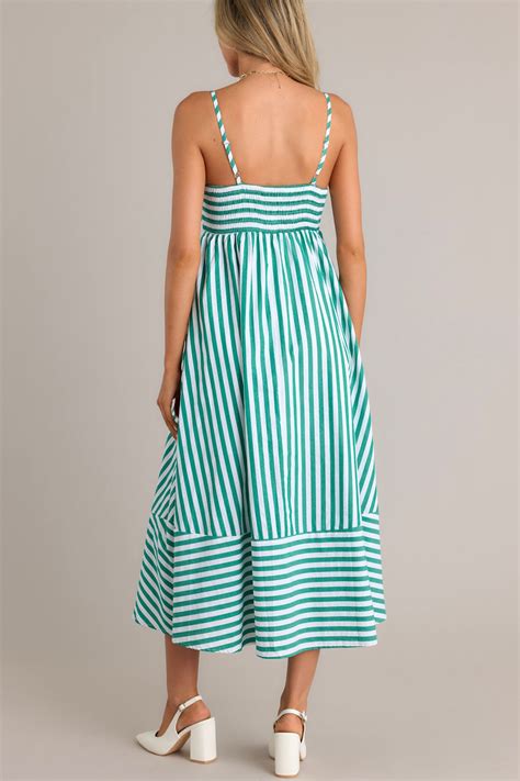 100% Cotton Green Stripe Midi Dress - All Dresses | Red Dress