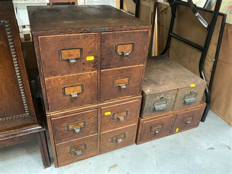 Lot 475 - Three Edwardian oak nests of filing drawers