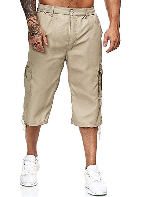 FeMereina Men's Casual 3/4 Cargo Shorts Below Knee Loose Cargo Capri ...