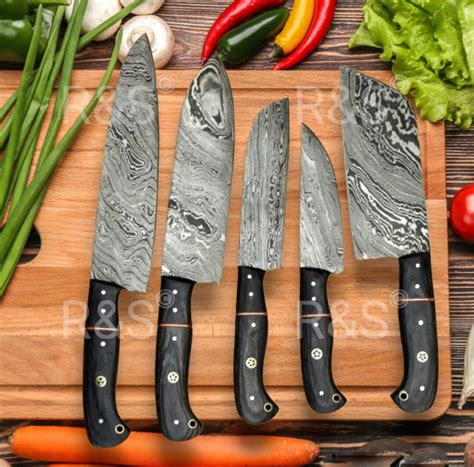 Handmade Damascus Chef Knives Set Chef Knife Set of 5 Pcs - Etsy