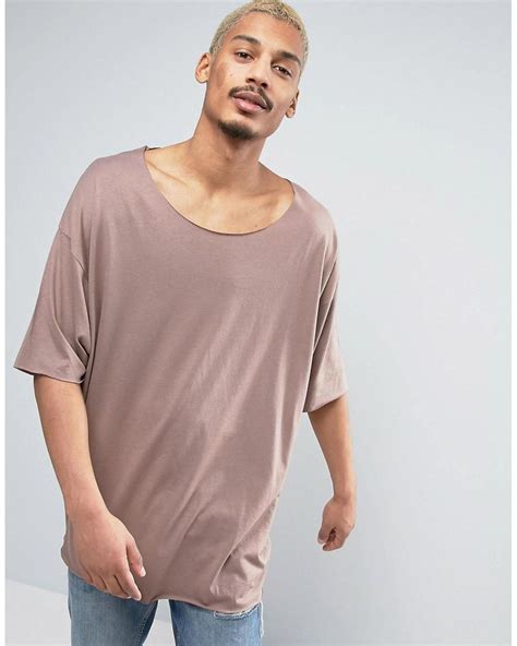 ASOS Super Oversized T-shirt With Raw Scoop Neck In Brown for Men | Lyst