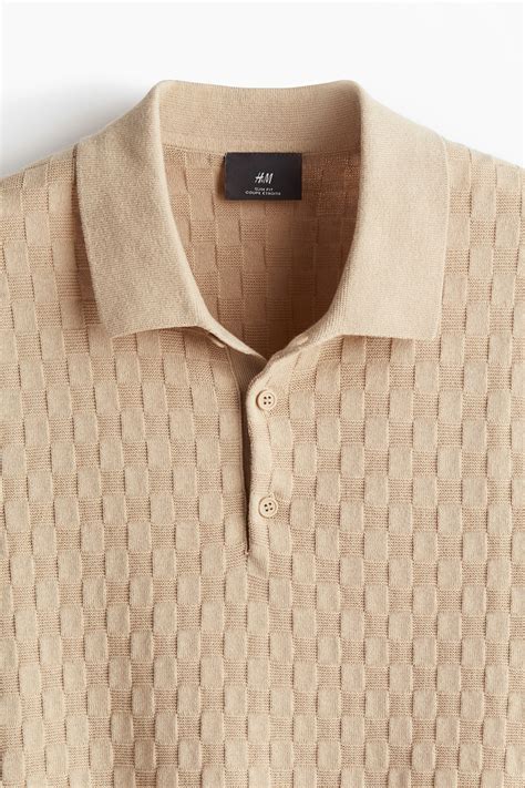 Men’s Beige Slim Fit Textured-knit Polo Shirt | H&M CA
