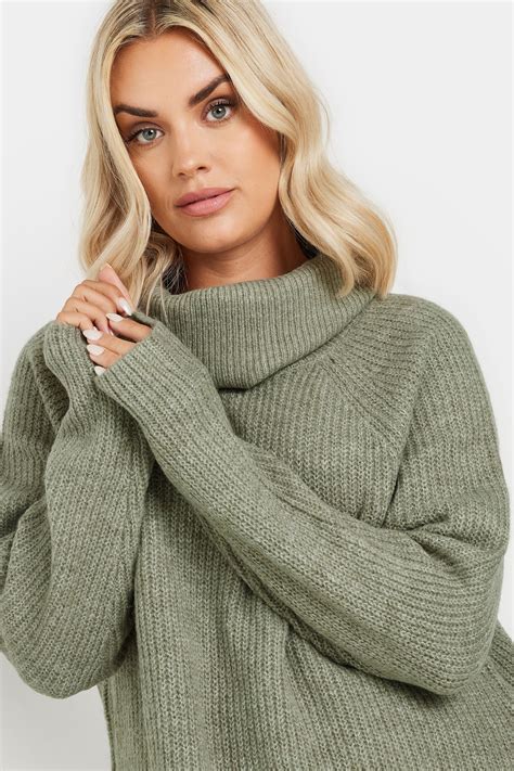 YOURS Plus Size Green Roll Neck Knitted Jumper | Yours Clothing