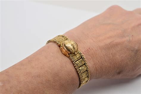 Ladies Antique Engraved 14 Karat Yellow Gold Swiss Watch Bracelet For ...