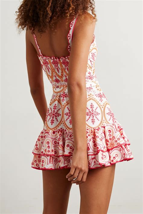 Pink Marianne belted ruffled broderie anglaise cotton mini dress ...