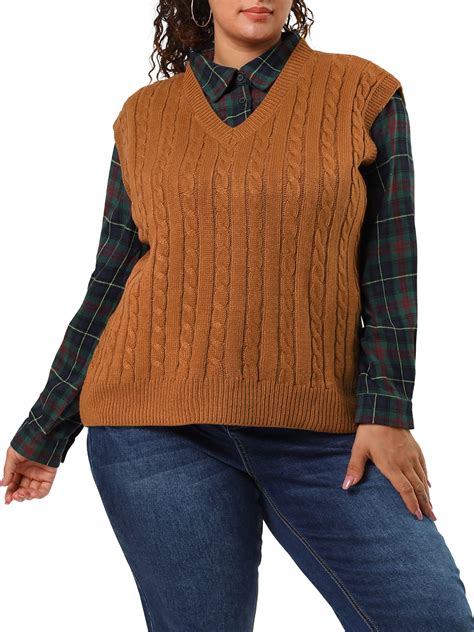 Agnes Orinda Women's Plus Size Sweater Vest Cable Knit Sweater ...