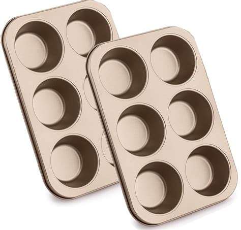 2 Packs Round Muffin Baking Pan,Bexikou Stainless Steel Muffin Pan for ...