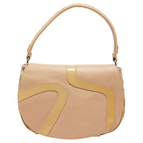 Versace Beige Patent and Leather Patch Hobo For Sale at 1stDibs