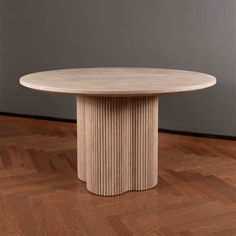 SAHARA FLUTED DINING TABLE| Travertine Round Dining Table - Marbeya Charm