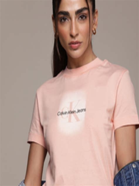Buy Calvin Klein Jeans Women Peach Coloured Brand Logo Printed Pure ...