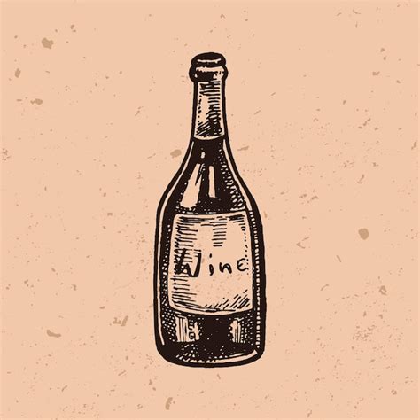 Premium Vector | Hand drawn wine bottle in engraving style ink sketch ...