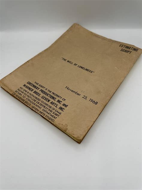 "The Well of Loneliness" 1968 Movie Script par Dozier, Robert: (1968 ...