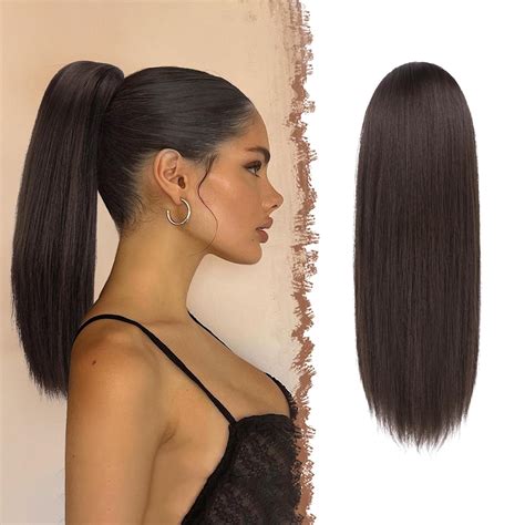 Amazon.com : FESHFEN Straight Ponytail Extensions Long Drawstring ...