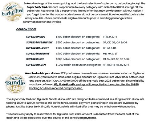 Big Nude Boat 2025 - Pricing - Bare Necessities - Nude Cruise - Nude Vacations