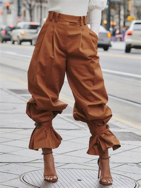 Stylewe Solid Women Cropped Pants Polyester Deep Brown Cropped Pants ...