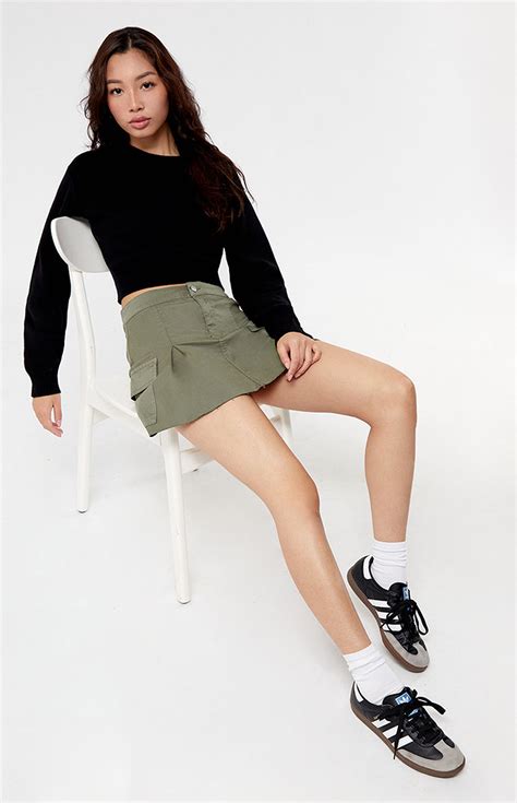 Pacsun Olive Stretch Pleated Cargo Mini Skirt | Pacsun