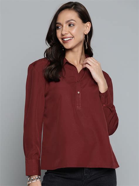 Buy HERE&NOW Women Maroon Shirt Style Top - Tops for Women 17669434 ...