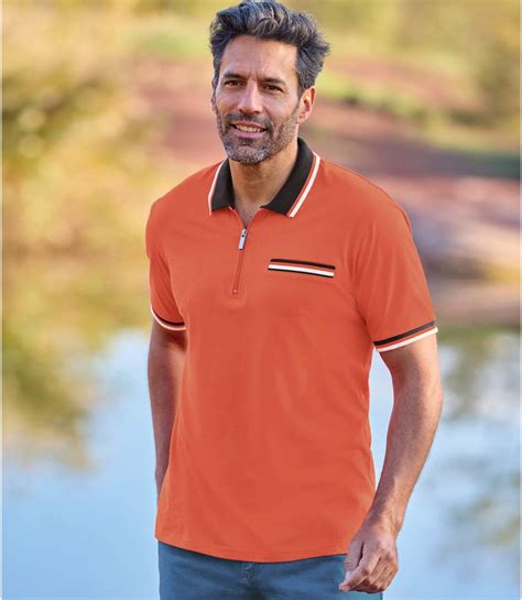 Pack of 2 Men's Zip-Up Polo Shirts - Coral Black | Atlas For Men