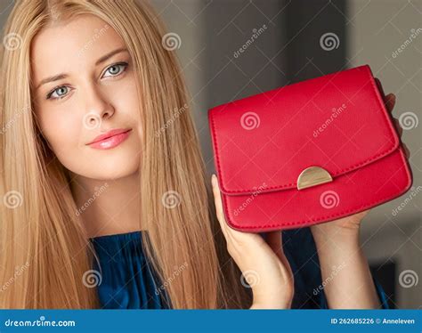 Fashion and Accessories, Happy Beautiful Woman Holding Small Red ...