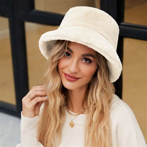 Tdoqot Winter Hats for Women- Warm Fleece Soft Bucket hats White ...
