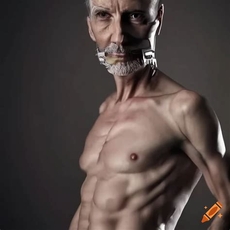 Elderly handsome male cyborg with shiny chrome skin on Craiyon