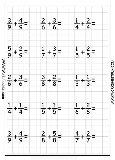 Fraction Addition – 5 Worksheets / FREE Printable Worksheets – Worksheetfun