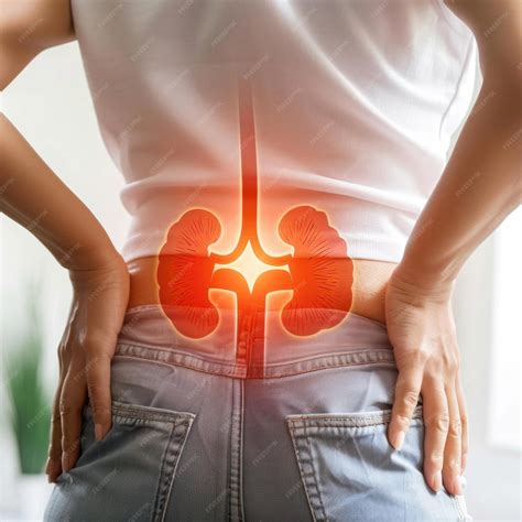 A woman suffers from kidney pain depicting the discomfort and distress ...