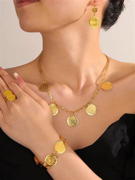 5pcs/Set Simplistic & Stylish Style Gold-Colored Women's Jewelry Set ...