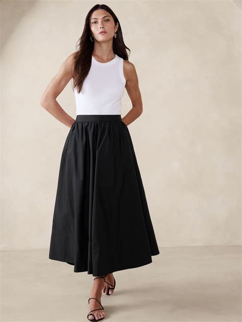 Ariella Poplin Midi Skirt Black i 2024