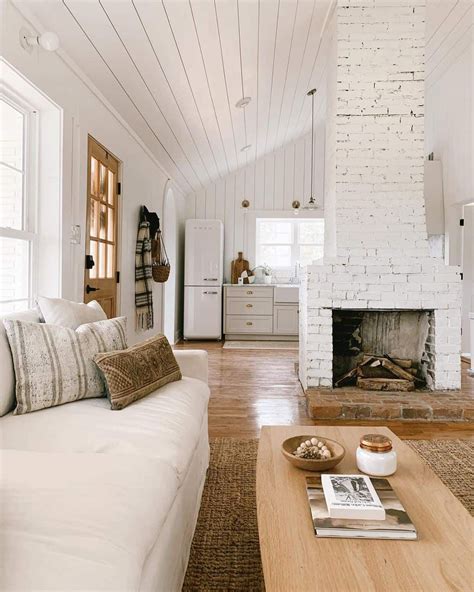 White Painted Brick Floor to Ceiling Fireplace - Soul & Lane | Farm ...