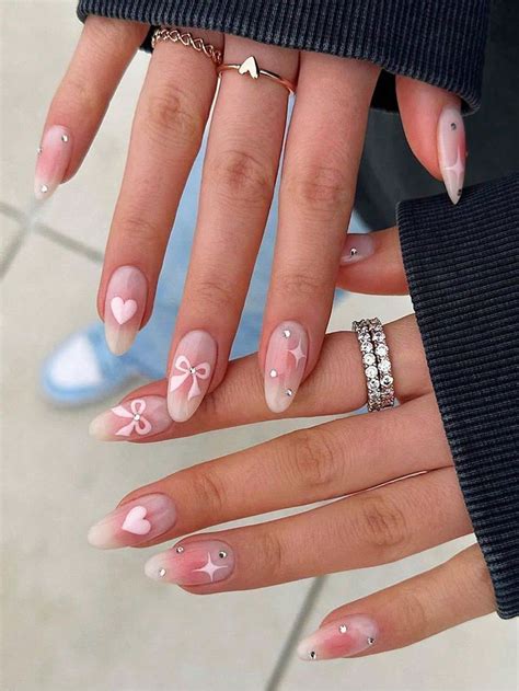 24pcs Short Almond-Shape Faux Nails In Simple Pink Gradient, With ...