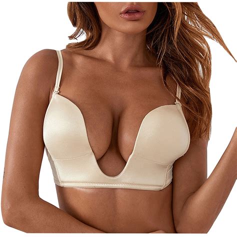 XFLWAM Deep V Plunge Bras for Women Convertible Sexy Low Back Invisible ...