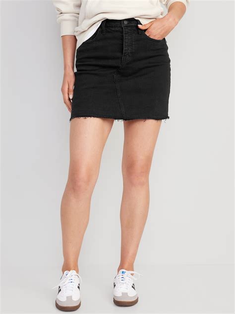 High waisted black jean skirt online