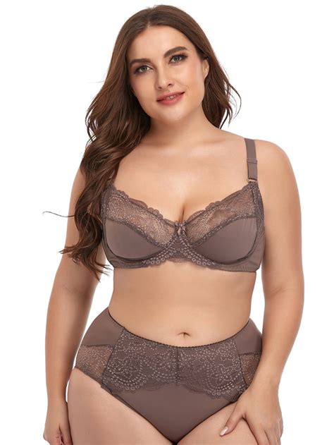 Unlined Lace Bra And Panties Set Plus Size D cup Underwear Underwire ...