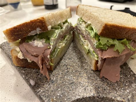 Roast beast, avocado, mayo and a few layers of lettuce and grilled ...