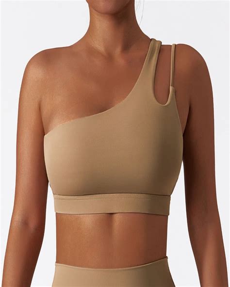 One shoulder strap sports bra brown m – Artofit